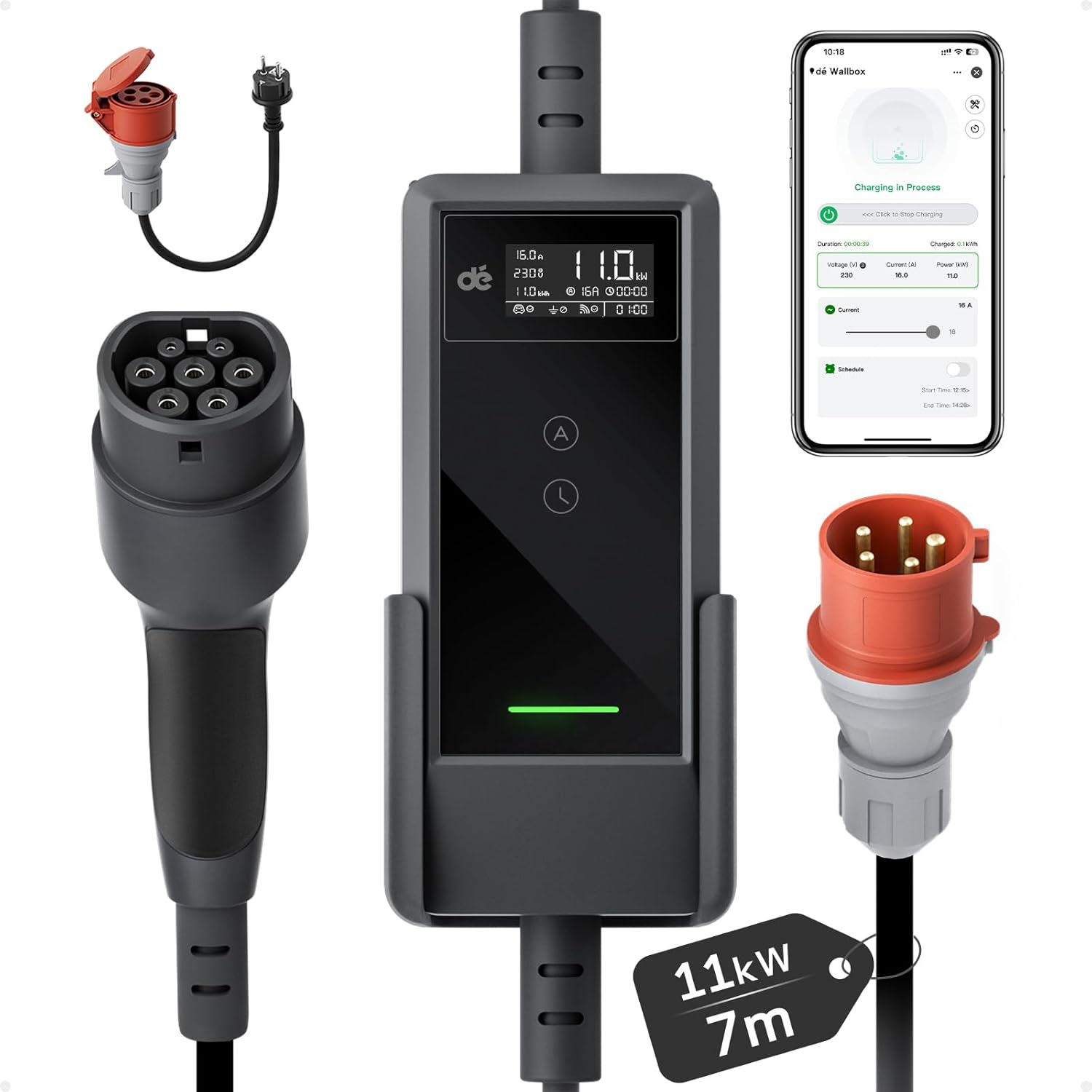 Chargeur Mobile Wallbox 11kW Type 2 - Câble 7m avec App WiFi