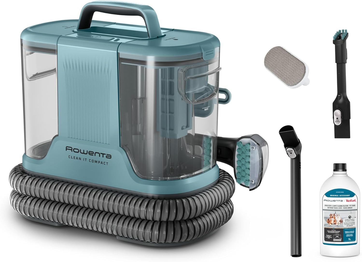 Rowenta, Clean It Compact, Shampouineuse, Détacheur, Nettoyeur Portable, Tapis, Intérieur de Voiture, Canapés, Design Compact, Puissant 400W, IN3021F0, Bleu